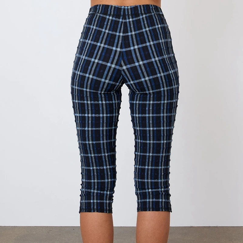 90 年代ヴィンテージぴったりフィットカットパンツファッションレディチェック柄カプリパンツ女性カジュアルハイウエスト伸縮性のある生地レギンスパンツストリートウェア