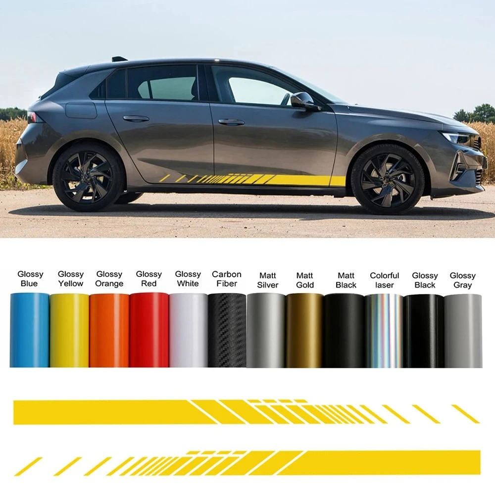 For Opel Corsa C E F D 2PCS Car Door Side Skirt Stickers Racing Sport Stripes Vinyl Decals Creative Car Decoration Accessories
