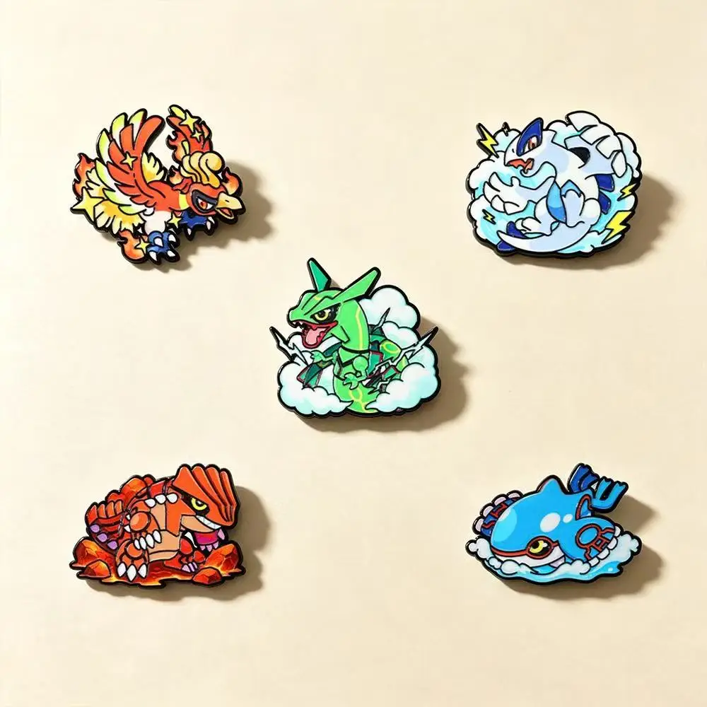 5pcs Legendary Beast Creature Enamel Pins Set Cartoon Monster Lapel Badges Rayquaza Alloy Brooches for Backpack Decor