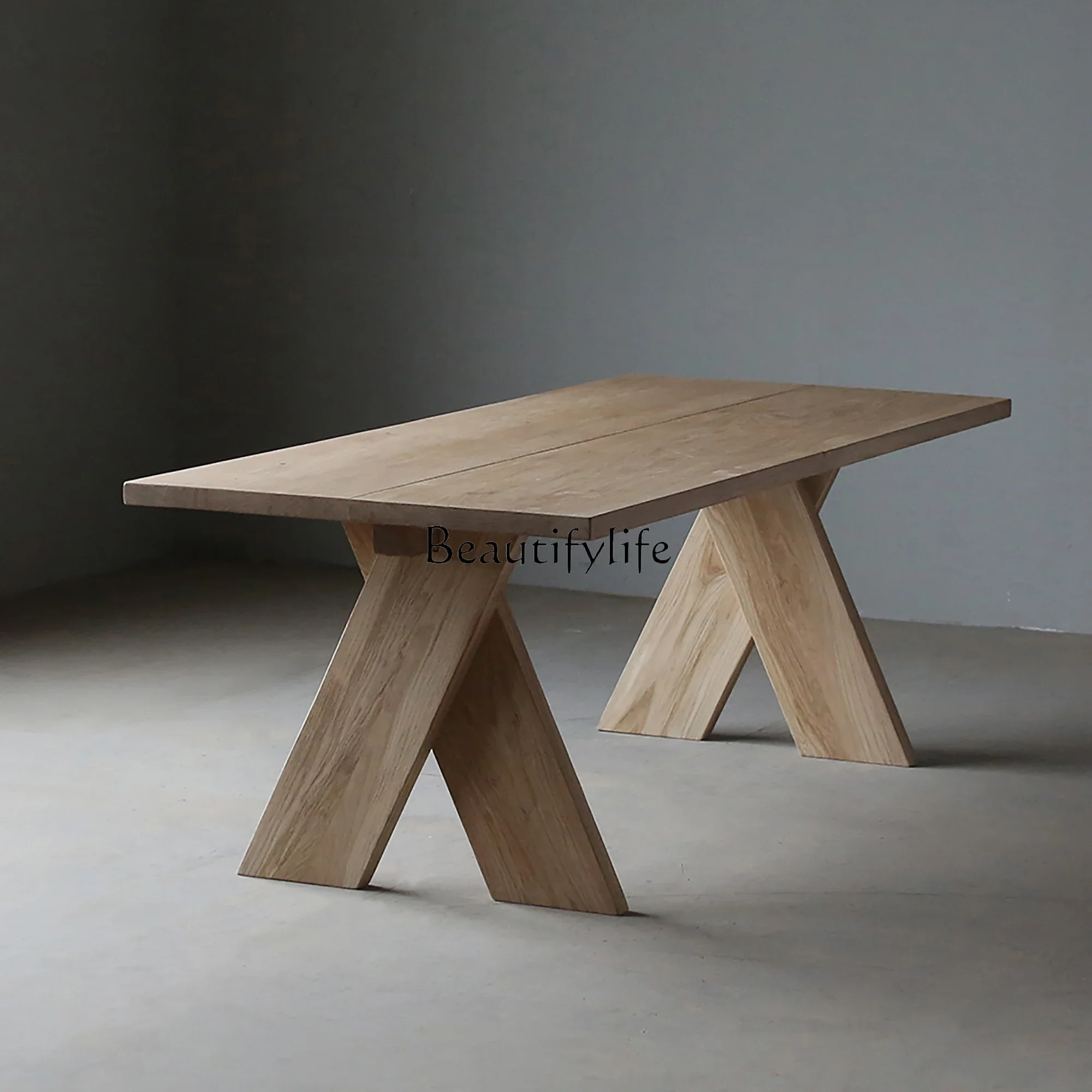 

ls 18Wabi Sand Wind Log Wind Modern Simple Nordic French Solid Wood Rectangle American Dining Table