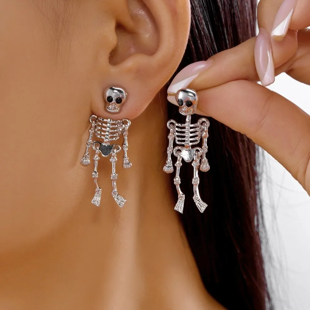 

Creative Skeleton Halloween Earrings Moon Metal Ghost Ear Studs Punk Silver Skull Dangle Earrings Gift