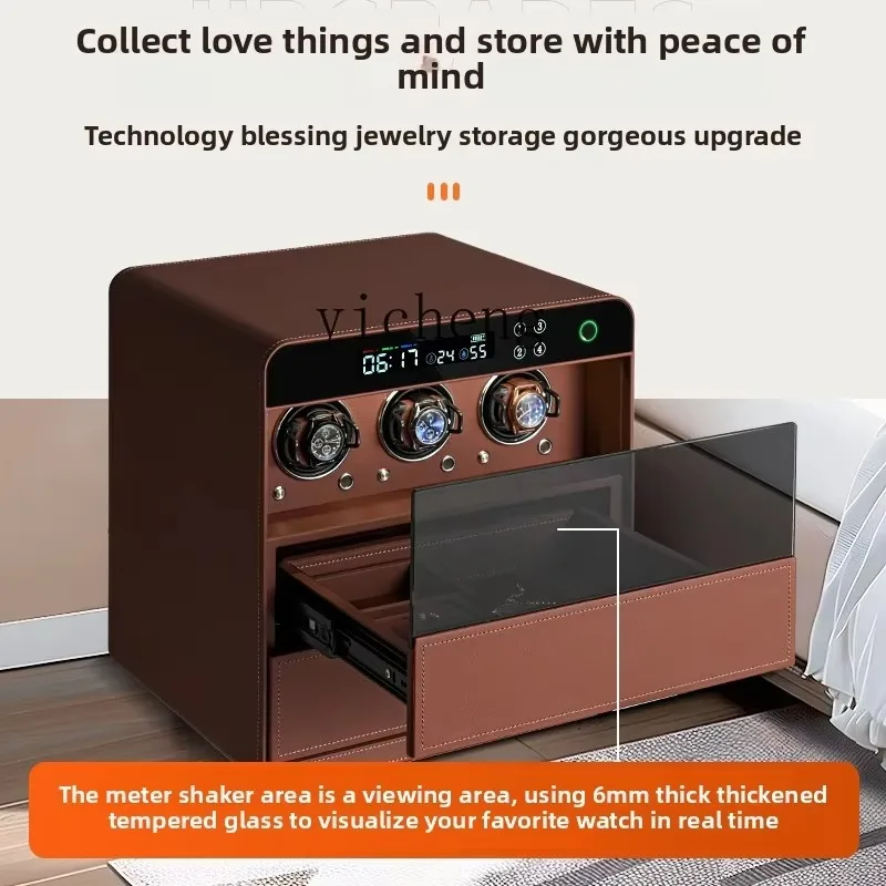 V21 Fingerprint Leather Drawer Jewelry Cabinet Household Documents Small Safe Invisible Storage Box
