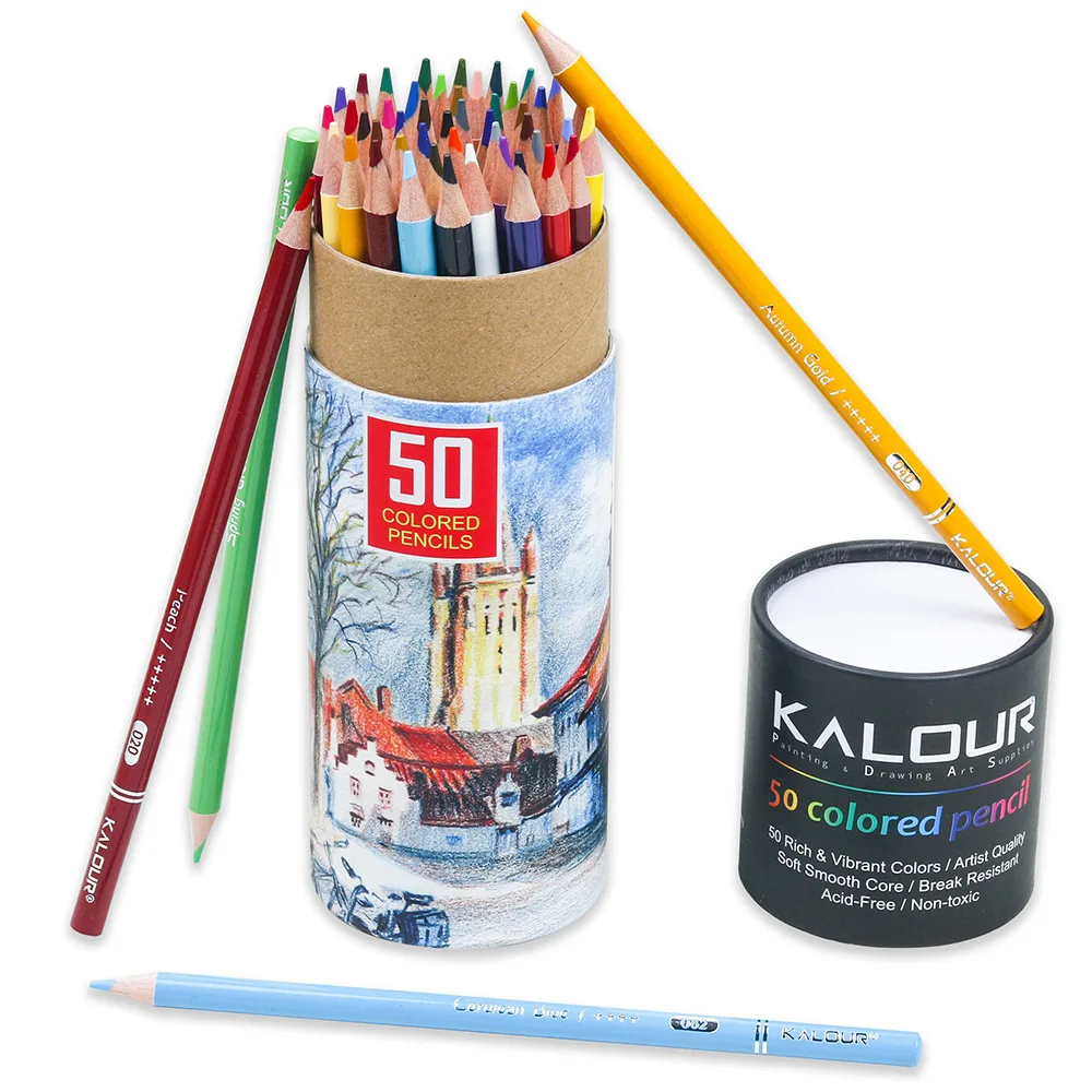 KALOUR-Juego de lápices de colores de núcleo suave de madera, lápices de bocetos de dibujo aceitoso para adultos, principiantes, estudiantes, suministros de arte escolar, 50 colores