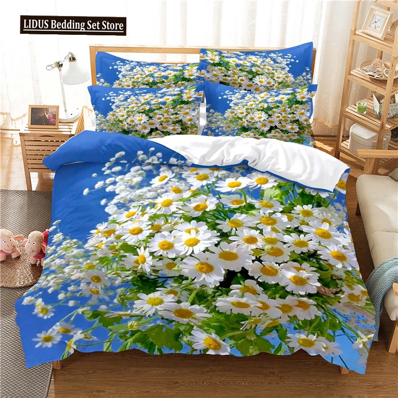 

Beautiful Flower Duvet Cover Set 3D Print Daisy Cactus Rose Comforter Set King Queen For Boys Girls Teens Polyester Bedding Set