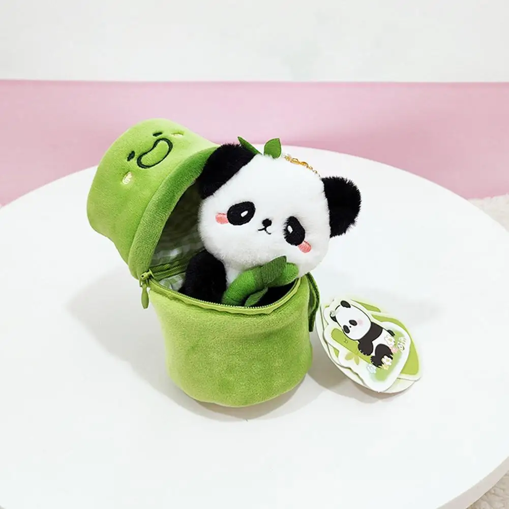 2 in 1 lucu tabung bambu Panda mewah Kawaii Tearful Panda boneka hewan Plushie Super lembut mewah Panda gantungan kunci 12cm