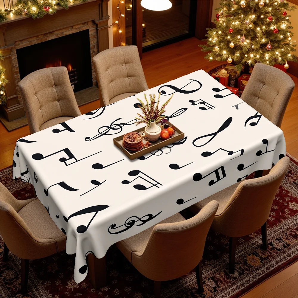 Notes and Treble Clef Tablecloth - Black and White Five-line Staff Design, Suitable for Christmas and Weddingsxzj