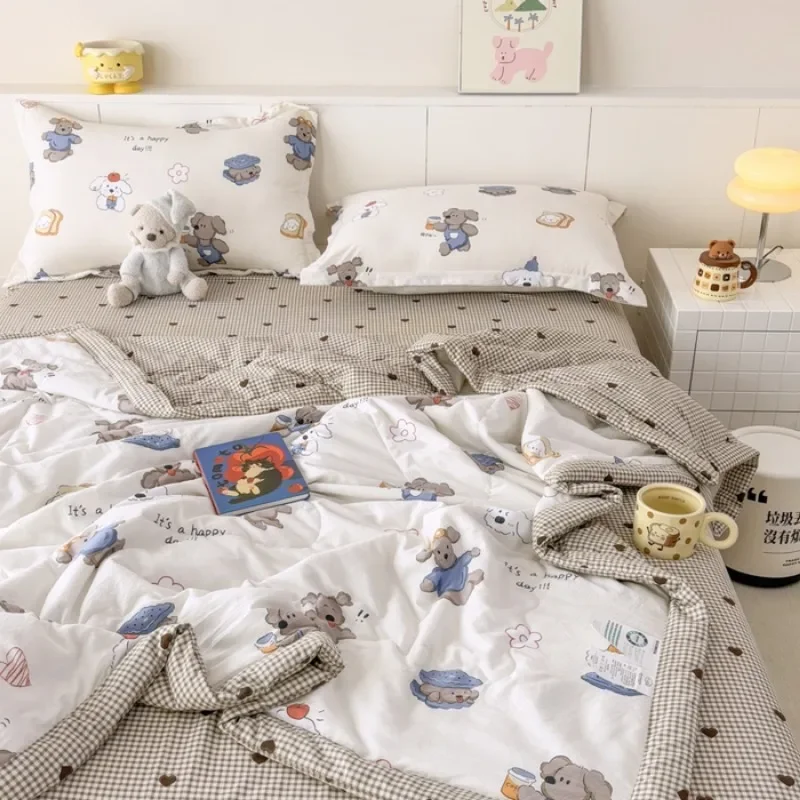 Image 7: 2025 nouveau super doux classe A nuage coton coton gluant nuage lavé coton été couette quatre pièces ensemble été mince couette