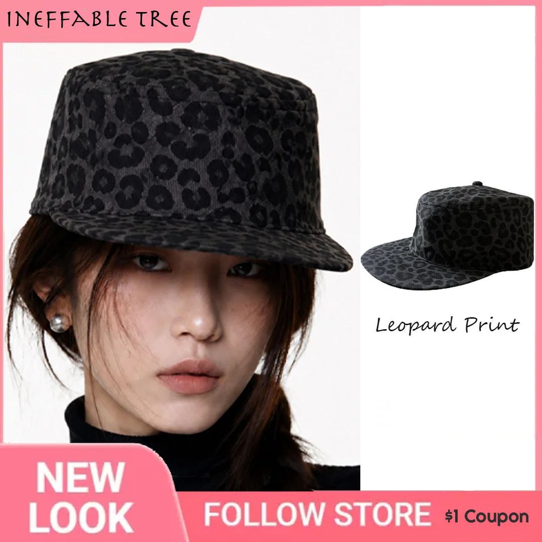 All Season Dark Leopard Short Brim Work Cap Vintage Y2K Flat Top Sun Hat Trendy Cool Newsboy Cap for Street Style Women