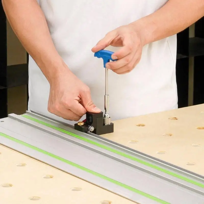 Adjustable Guide-Track Stops with Metal Components and Hand-Operated Locking Controls for Positioning During Woodworking M4YD