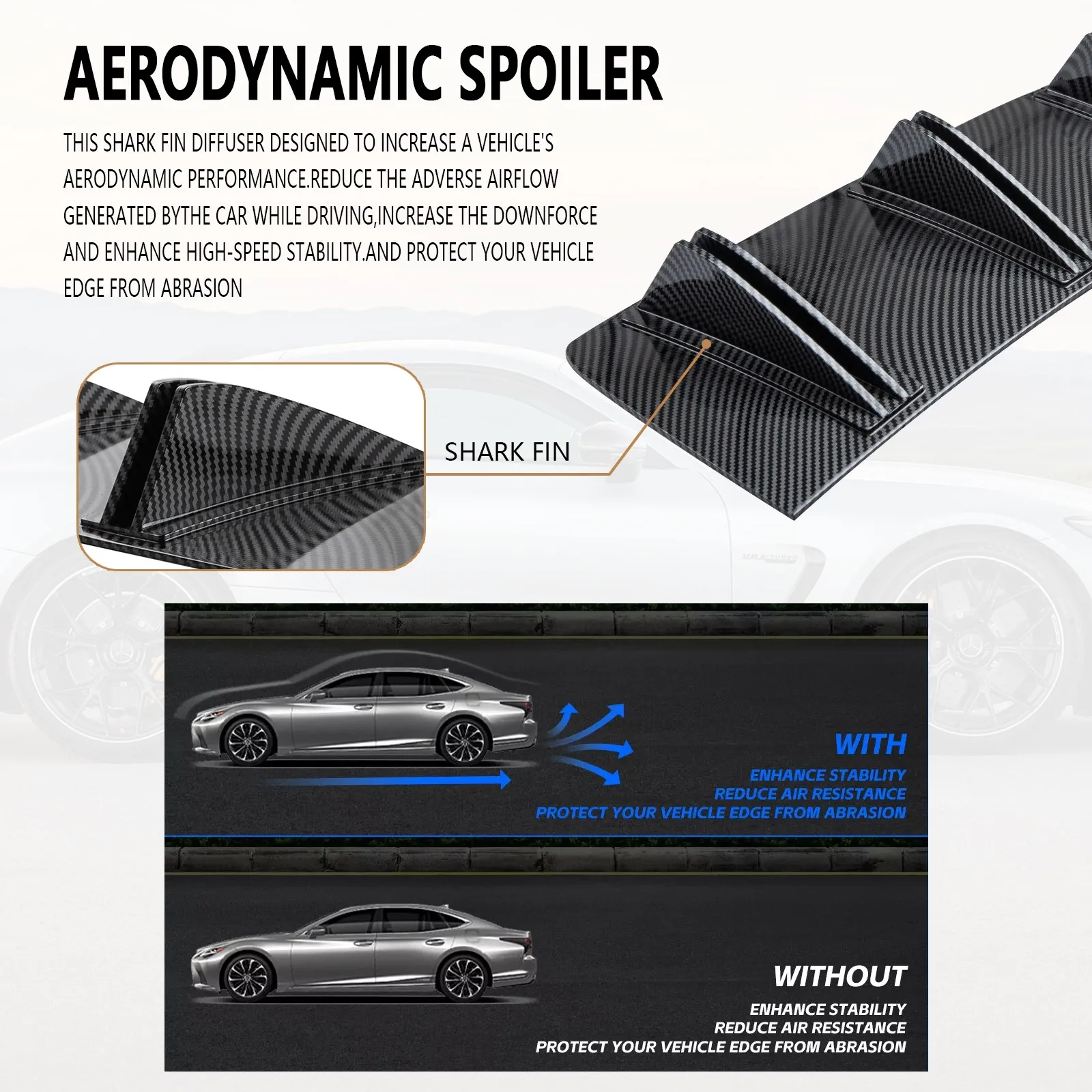 US Rear Bumper Diffuser Splitter Lip Carbon Look Shark Fin For Chrysler 300