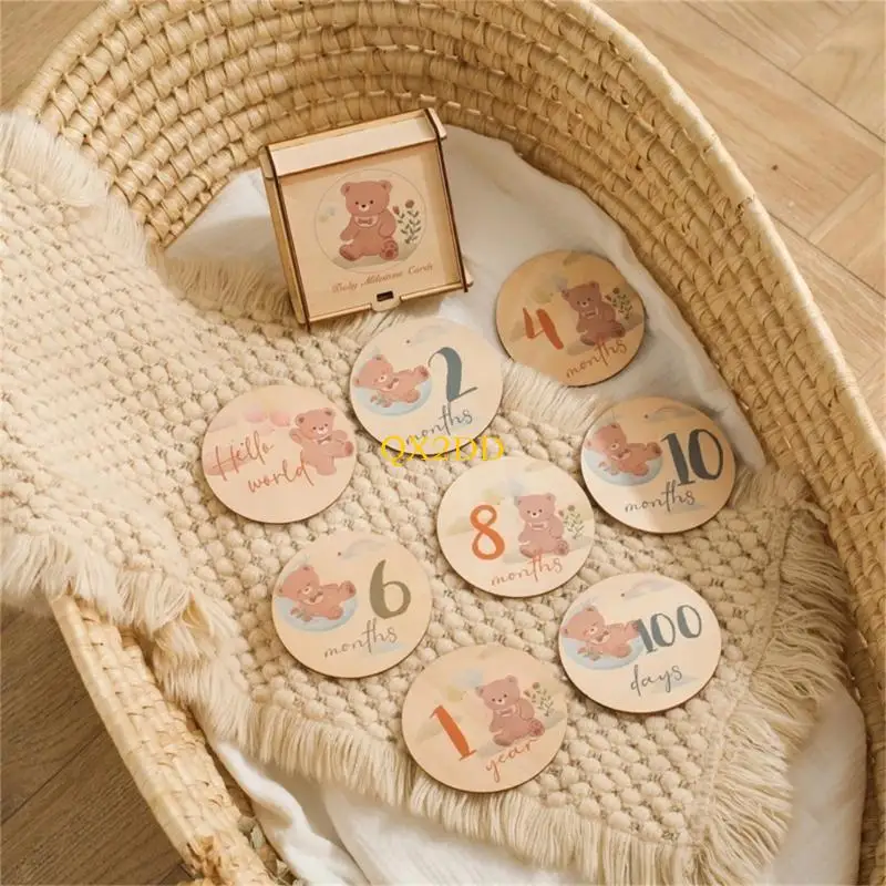 QX2D Infant Bear Milestones Card Baby Photoshoots Card Shower Gifts Parents Souvenir