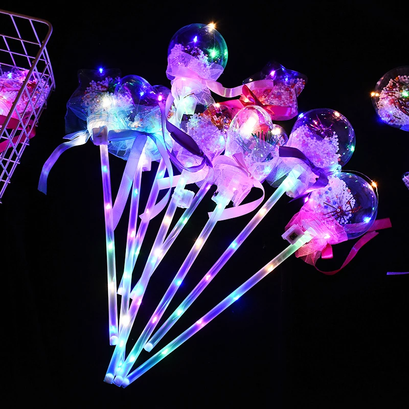 1PCS Luminous Fairy Stick Wave Ball Magic Stick Flashing Heart Star Round Bobo Flash Toy Magic Fairy Glowing Stick Party Supplie