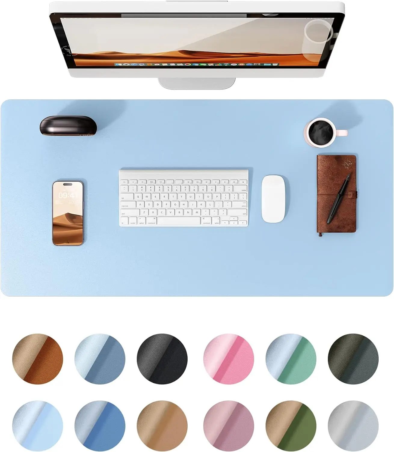 

PU Leather Desk Pad with Suede Base, Multi-Color Non-Slip Mouse Pad, Waterproof Large Desk Blotter Protector for Women