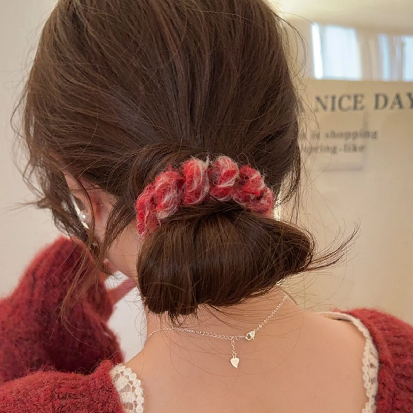 5PCS Knitted Wool Hair Scrunchies For Women, Autumn Winter Fluffy Colorful Hair Ties,Warm Cozy Hair Accessory,Cold Season Looks