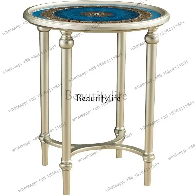 Factory Direct American Light Luxury Painted Glass Corner Few Solid Wood European Living Room Sofa Side Table