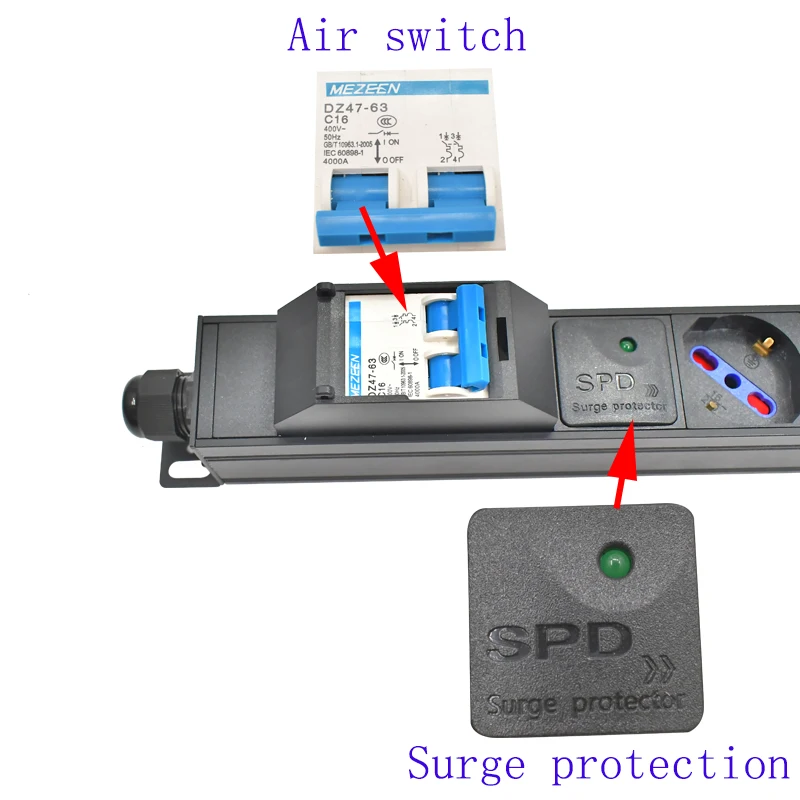 PDU power strip network cabinet rack Germany Italy wireless socket 16A/4000Wair switch 2-8AC with surge protection socket