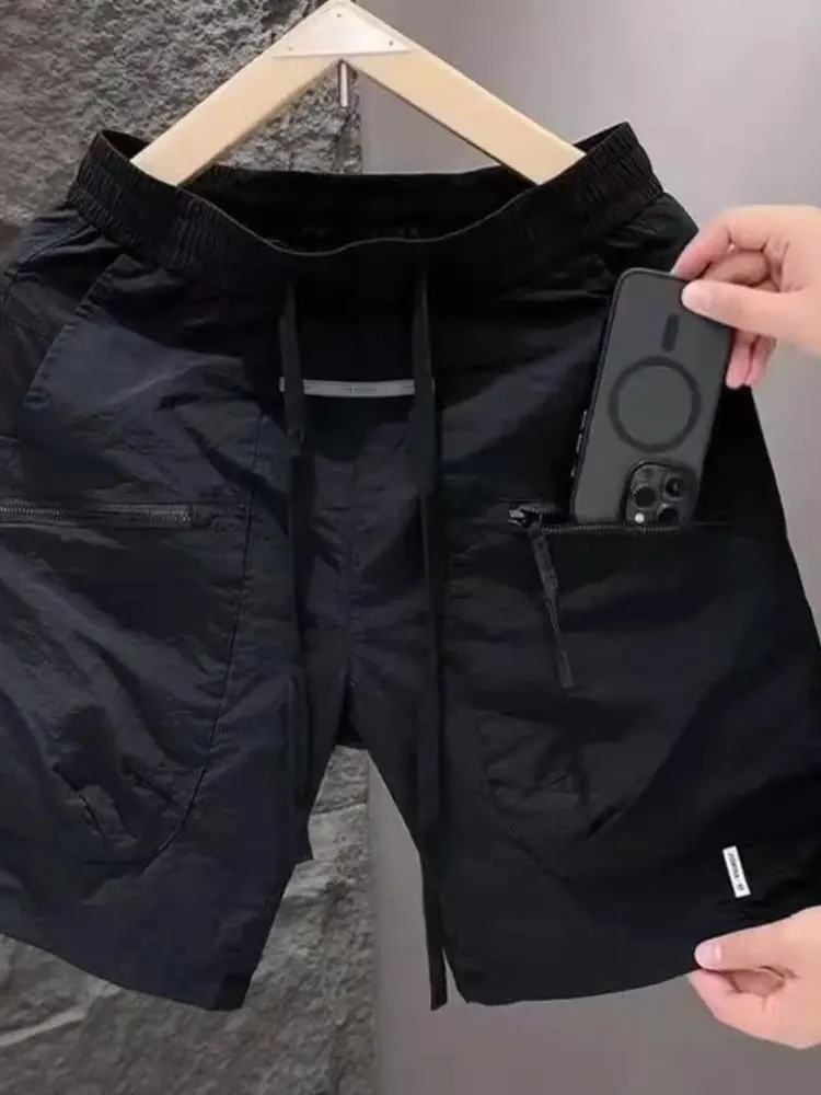 

Summer Thin Large ket Zipper Workwear orts Men's Loose Qui Dry Sports Casual Five-Quarter Underwear Straight Leg Pants