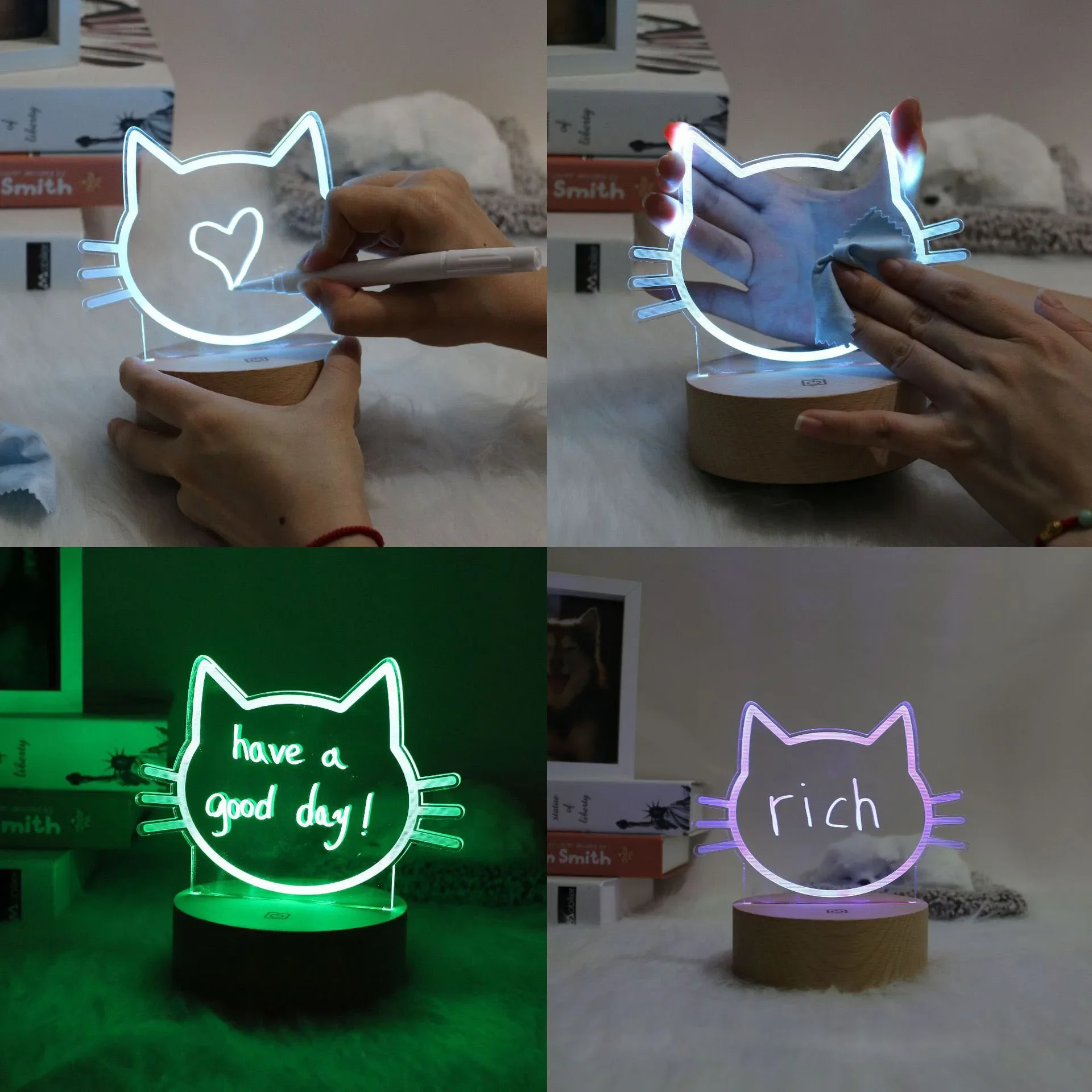 Uwaga tablica kreatywna Led lampka nocna z USB tablica ogłoszeń wakacje światło z długopis na prezent dla dzieci dziewczyna dekoracja lampka nocna