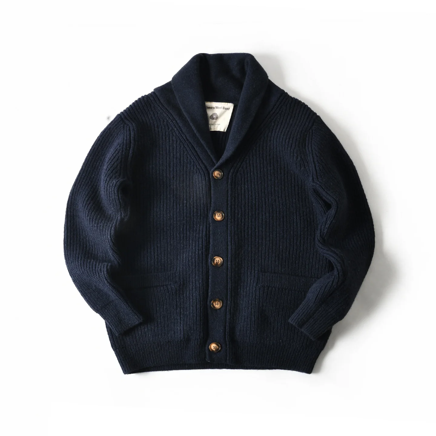 American Retro Style 90% Plush Wool Blend Shawl Collar Knit Cardigan for Men Loose-Fit Casual Autumn Winter Heavyweight Sweater