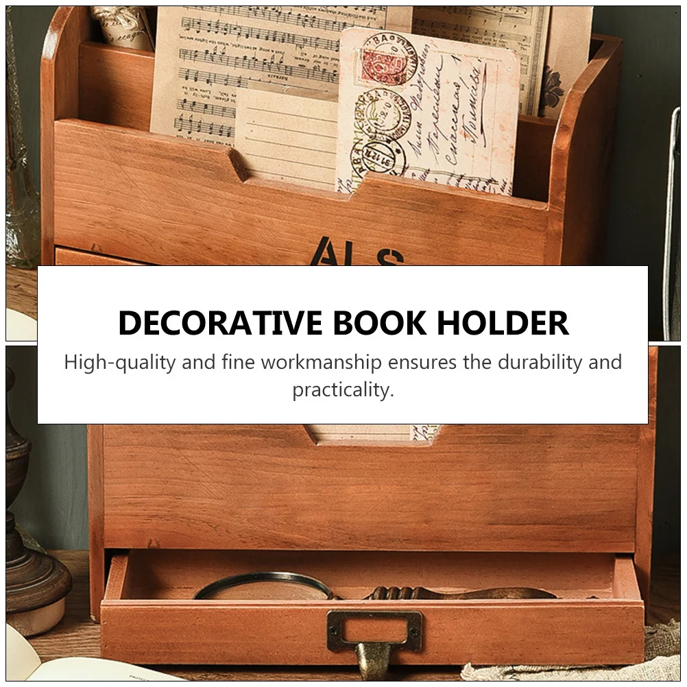 

1pc Wooden Desktop Storage Rack Multi-Compartment Organizer For Books Documents Sundries Household Decorative Shelf Tabletop