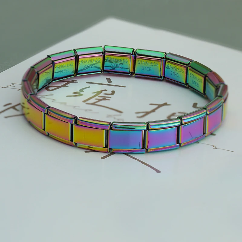 Hapiship 2024 New Women's Jewelry DIY 9mm Width Color Itanlian Elastic Charm Bracelet Fashion Stainless Steel Fashion ST-Color