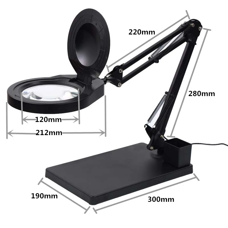 Lampu Meja dengan Kaca Pembesar 80 LED Tiga Mode Lampu Warna untuk Alat Jahit Kerajinan Membaca dan Salon Kuku PD178T
