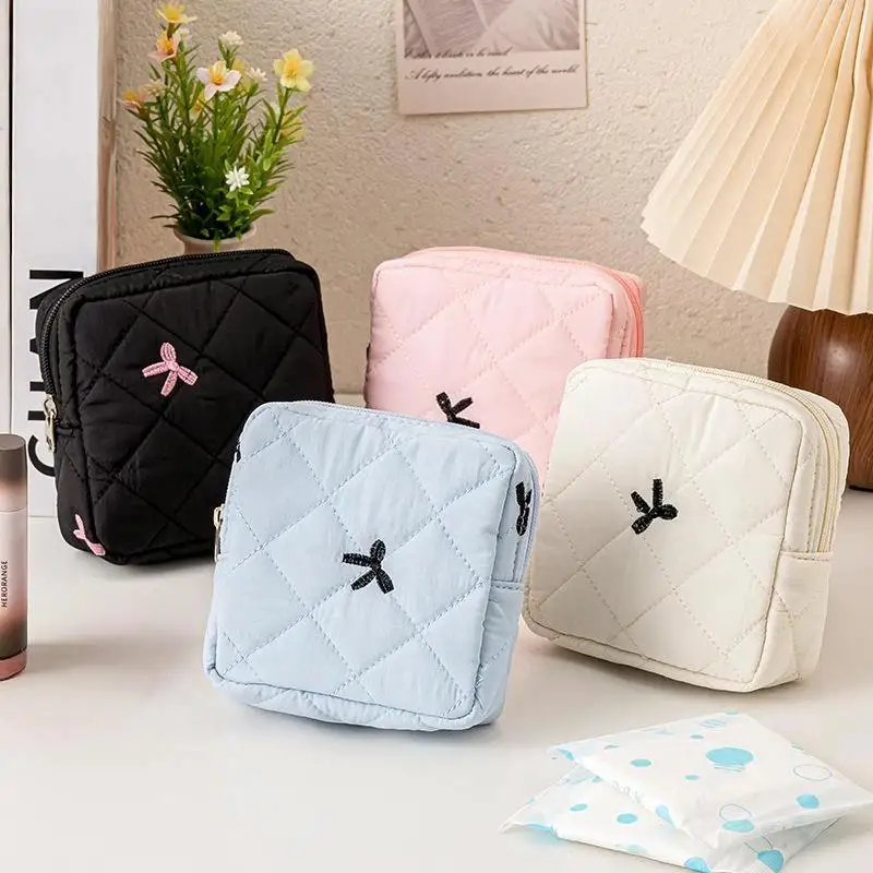 Cute Large Capacity Sanitary Napkin Storage Bags Cartoon Bow Portable Girls Physiological Period Tampon Organiser Bag Pouch