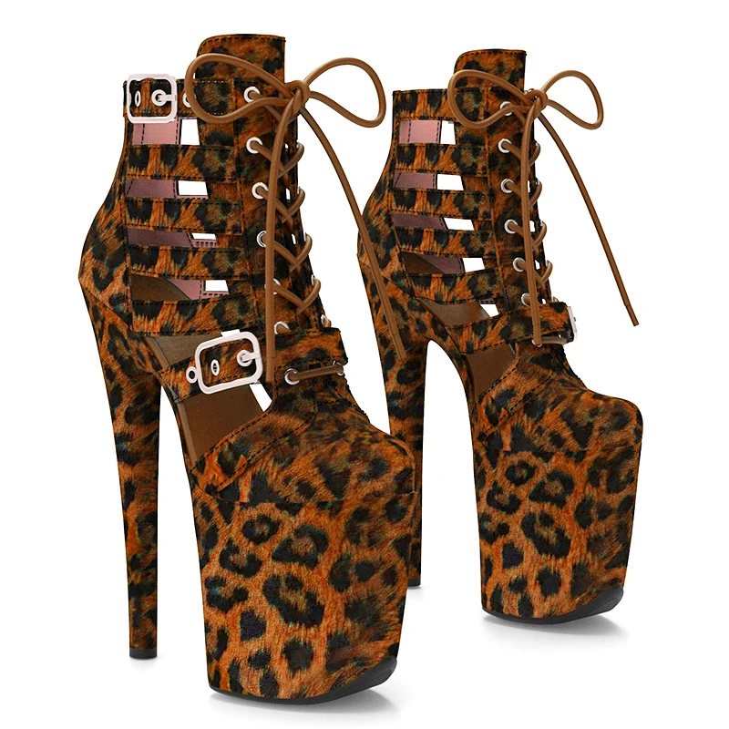 Leecabe  20CM/8inches matte  Leopard print  Upper  Fashion trend  Ankle Boot High Heel  stripper heel platform Pole Dance boot