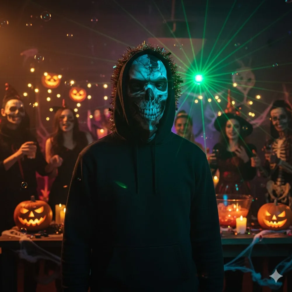 3D Realistic Skull Mask with Elastic Breathable Mesh Headband Comfortable Halloween Costume Accessory Horror Theme for Cosplayer