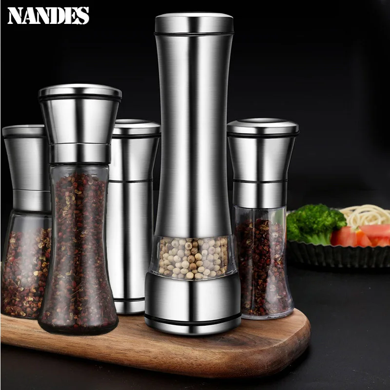 Stainless Steel Manual Salt Pepper Mill Adjustable Pepper Seasoning Bottle Spice Grinding Containers Mill Shakers Kitchen Gadge