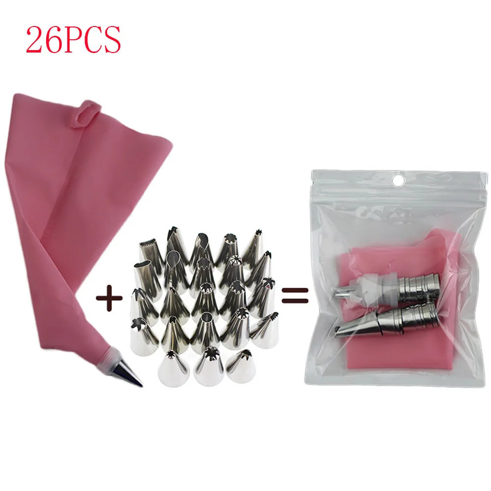 26 /50PCS Cake Decorating Tools Reusable Silicone Pastry Bag Stainless Steel Cake Nozzle Icing Piping Nozzles Pastry Set