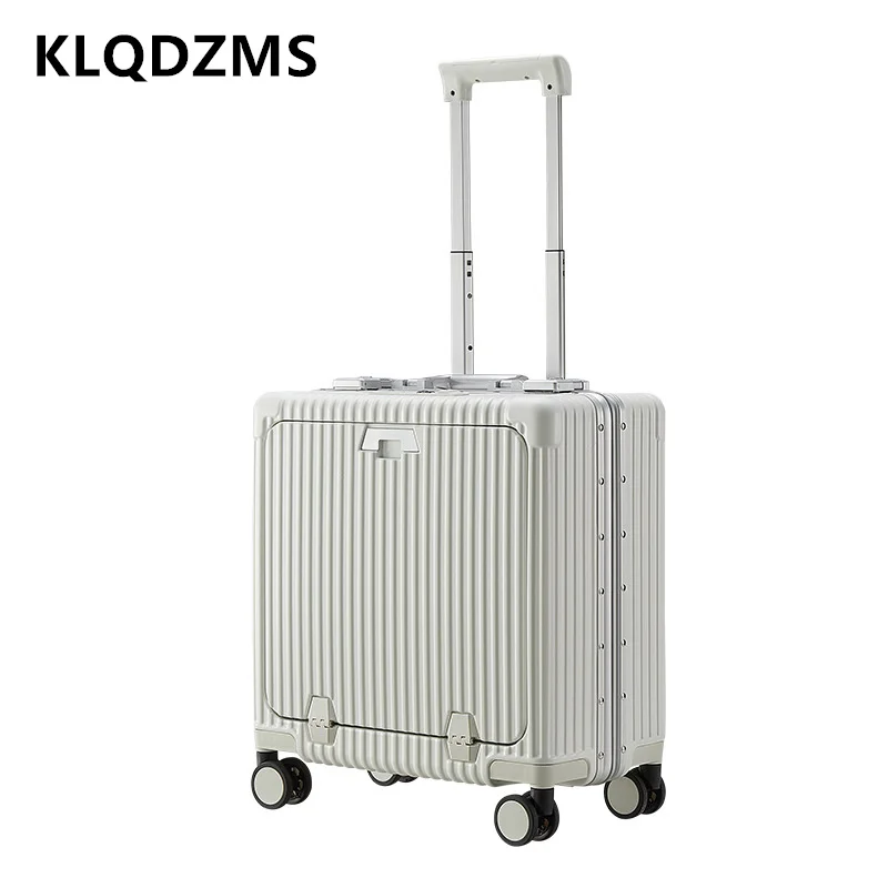 KLQDZMS 18 Inch Suitcase Front Opening Laptop Boarding Case Aluminum Frame Trolley Case PC Password Box with Wheels Luggage