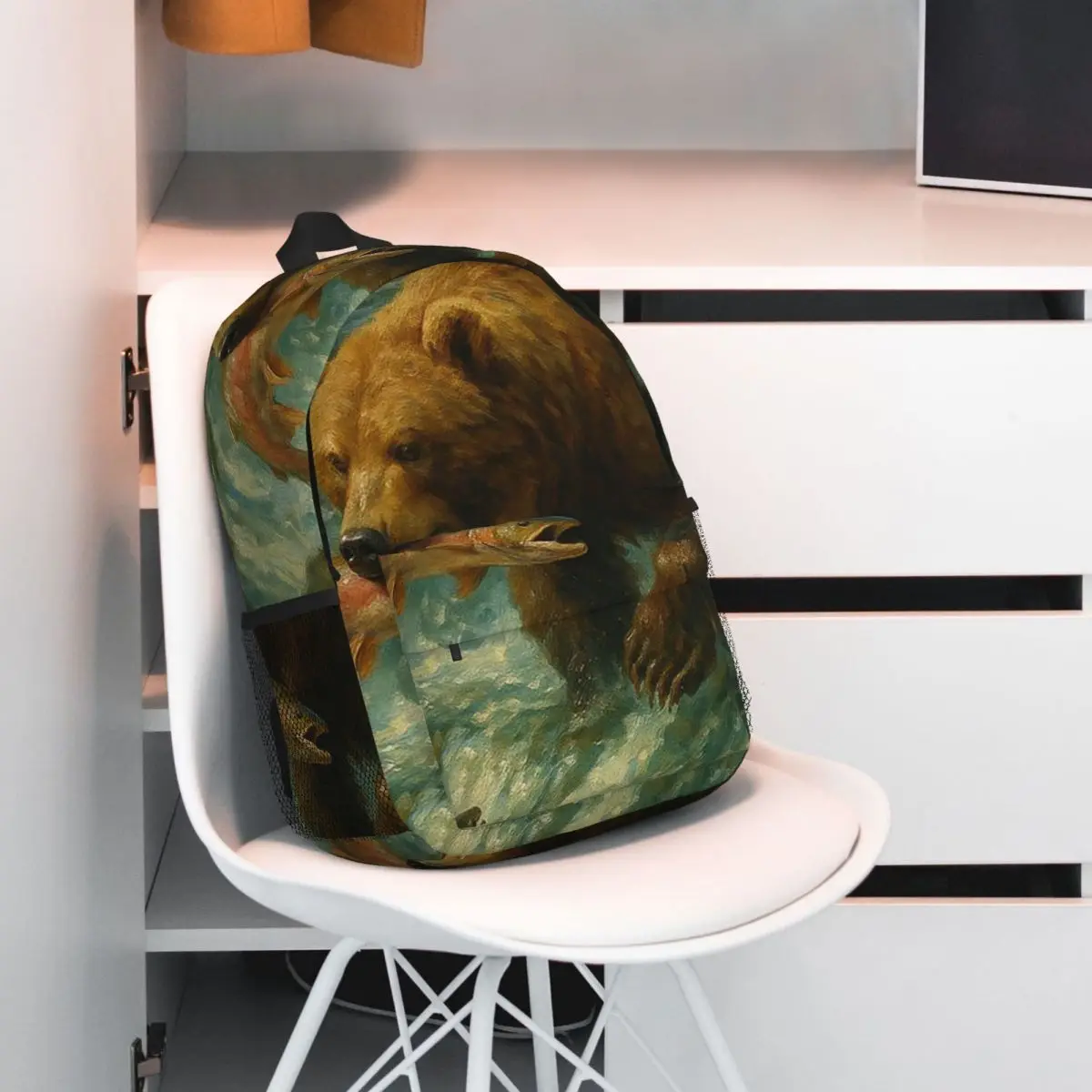 Grizzly Bear Nature Eating Fish In A Stream Backpack Student BookBag Kids School Bag Computer Shoulder Bags for Boys Girls