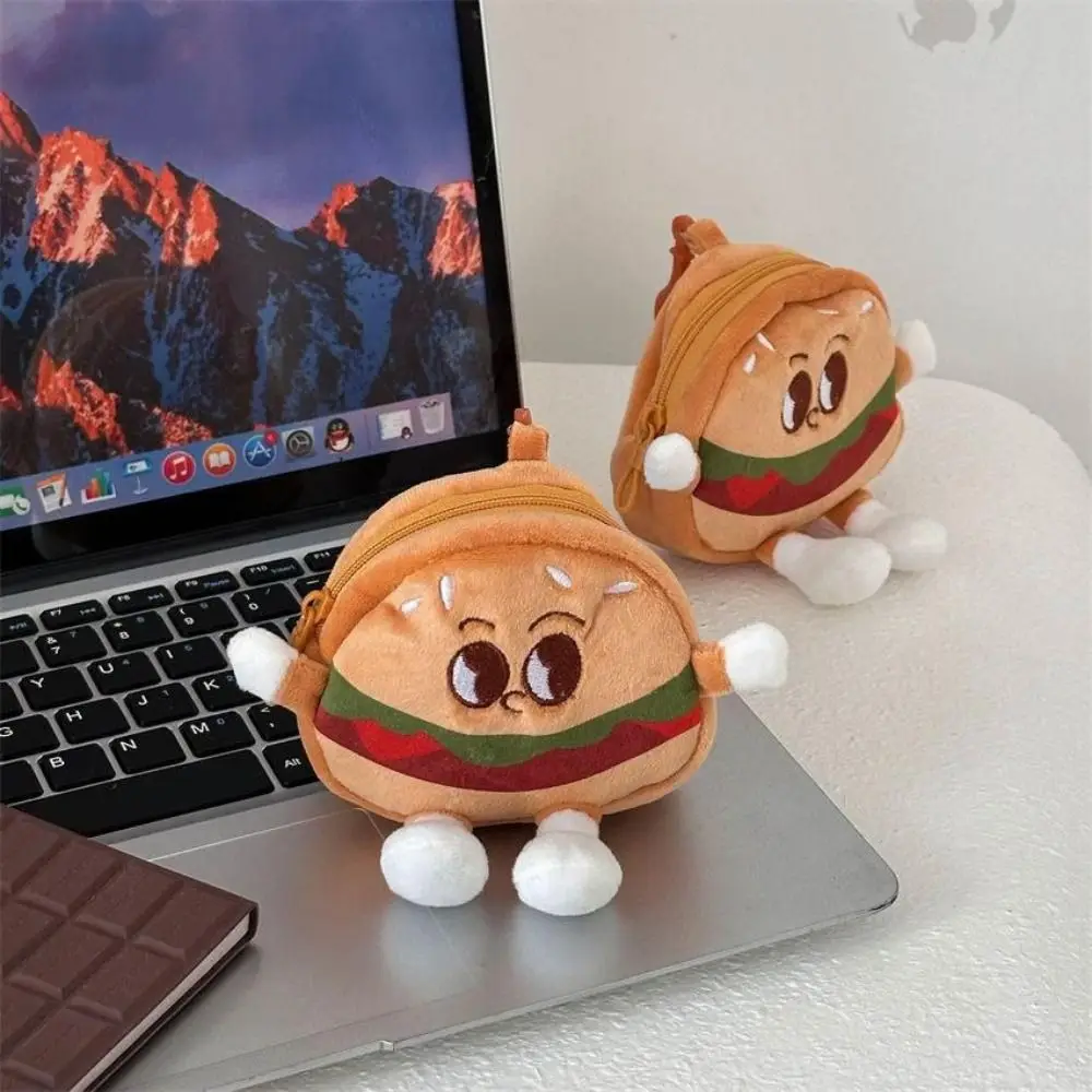 Cartoon Schattige Pluche Speelgoed Voor Kinderen Kinderen Creatieve Hamburger Portemonnee Kawaii Rits Portemonnee