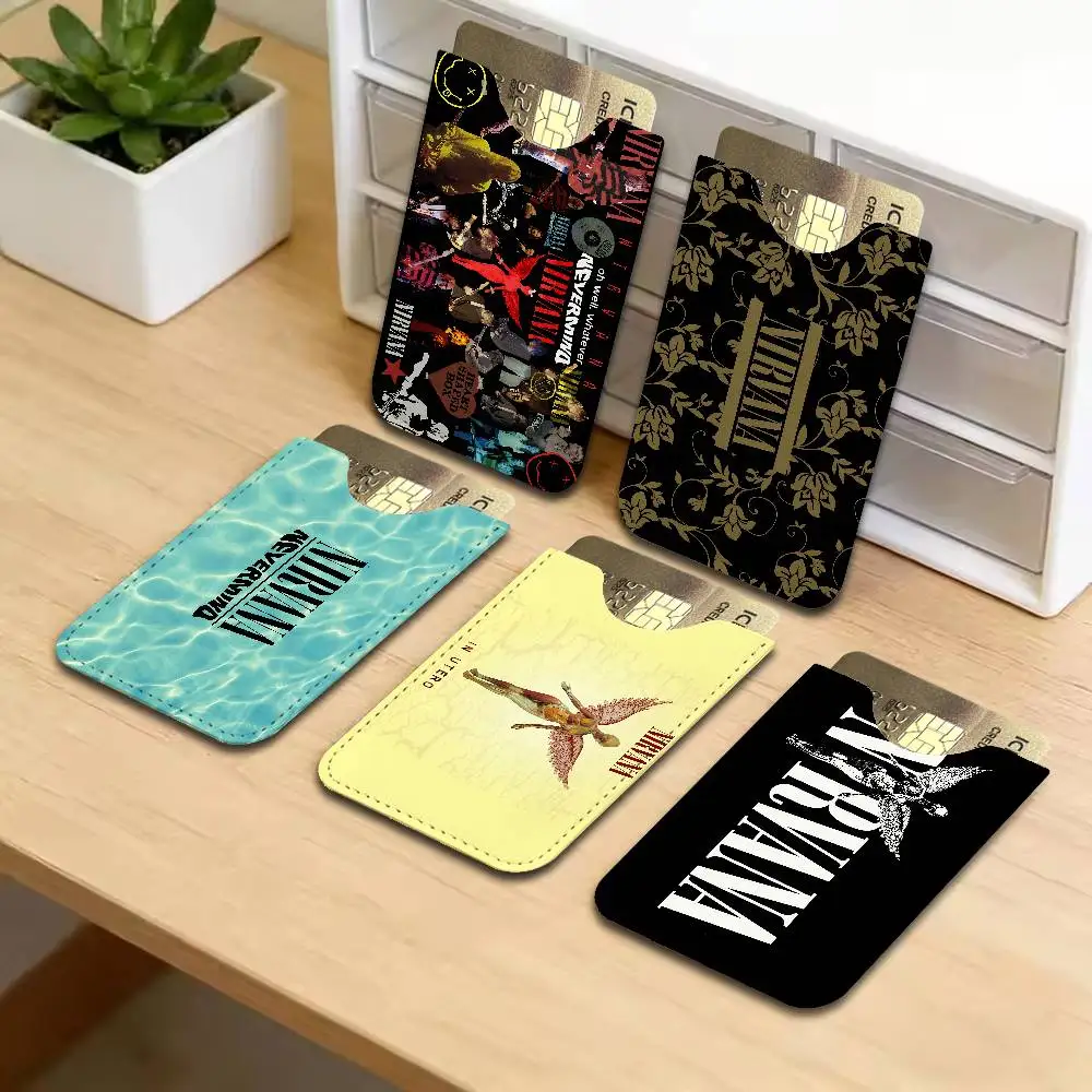 Band N-Nirvana Ultra-Thin Mini Leather Card Holder Wallets for Men Women Lightweight Soft Genuine Leather Credit Card