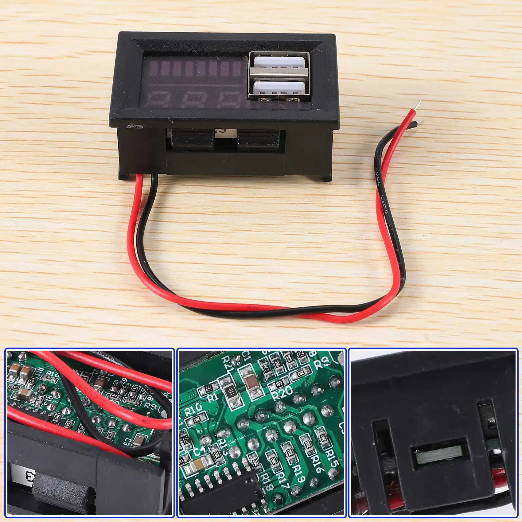 Red Led Digital Display Voltmeter Mini Voltage Meter Volt Tester Panel for Dc 12V Cars Motorcycles Vehicles Usb 5V2a Output