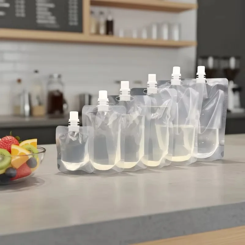 100 Pieces Transparent Suction Nozzle Storage Bag Food and Beverage Sealed Bag Multi Specification Liquid Packaging Leak Proof