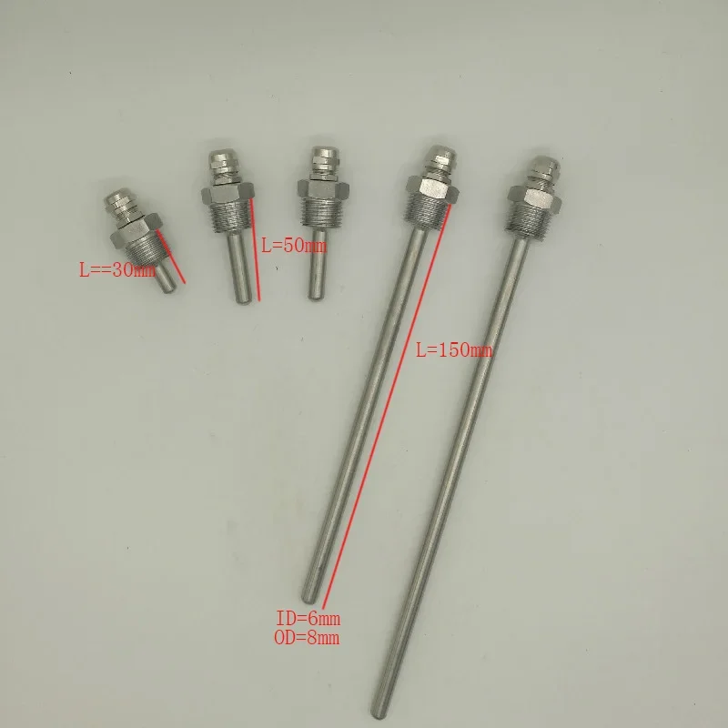 

Thermowell 1/2" DN15 BSP Threads temperature Sensors Thermowells for Max 6mm Wire L30-L600mm pipe Stainless Steel 304