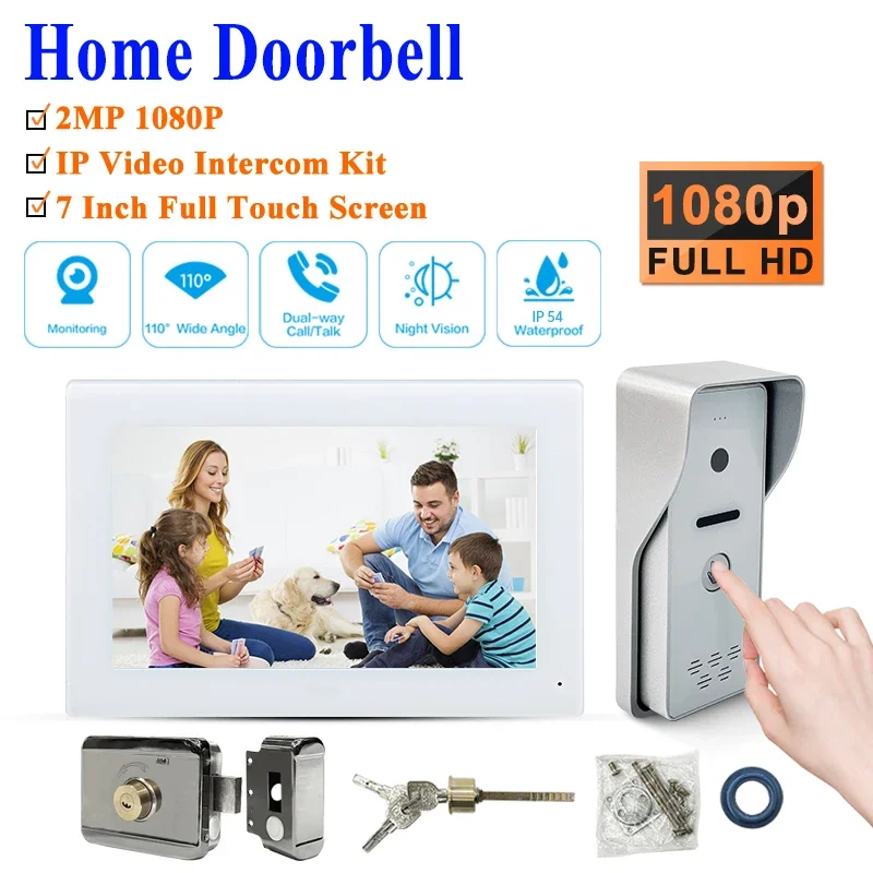 

High cost performance Doorphone Camera 1080P Outdoor Video Door Bell AC Power Open 2 door Door Phone Support128Gcard