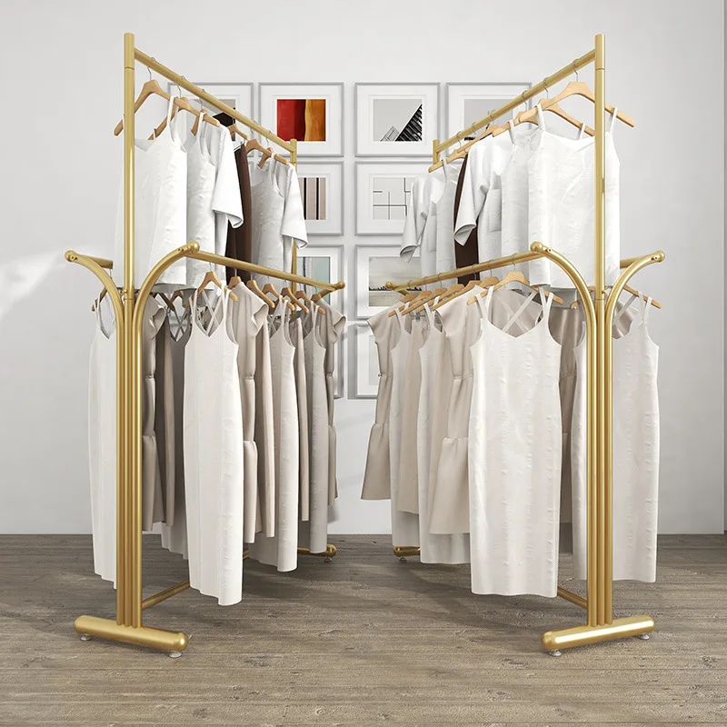 

Clothing store display rack Floor-to-ceiling women's clothing and children's clothing store live stream Double rod hanger