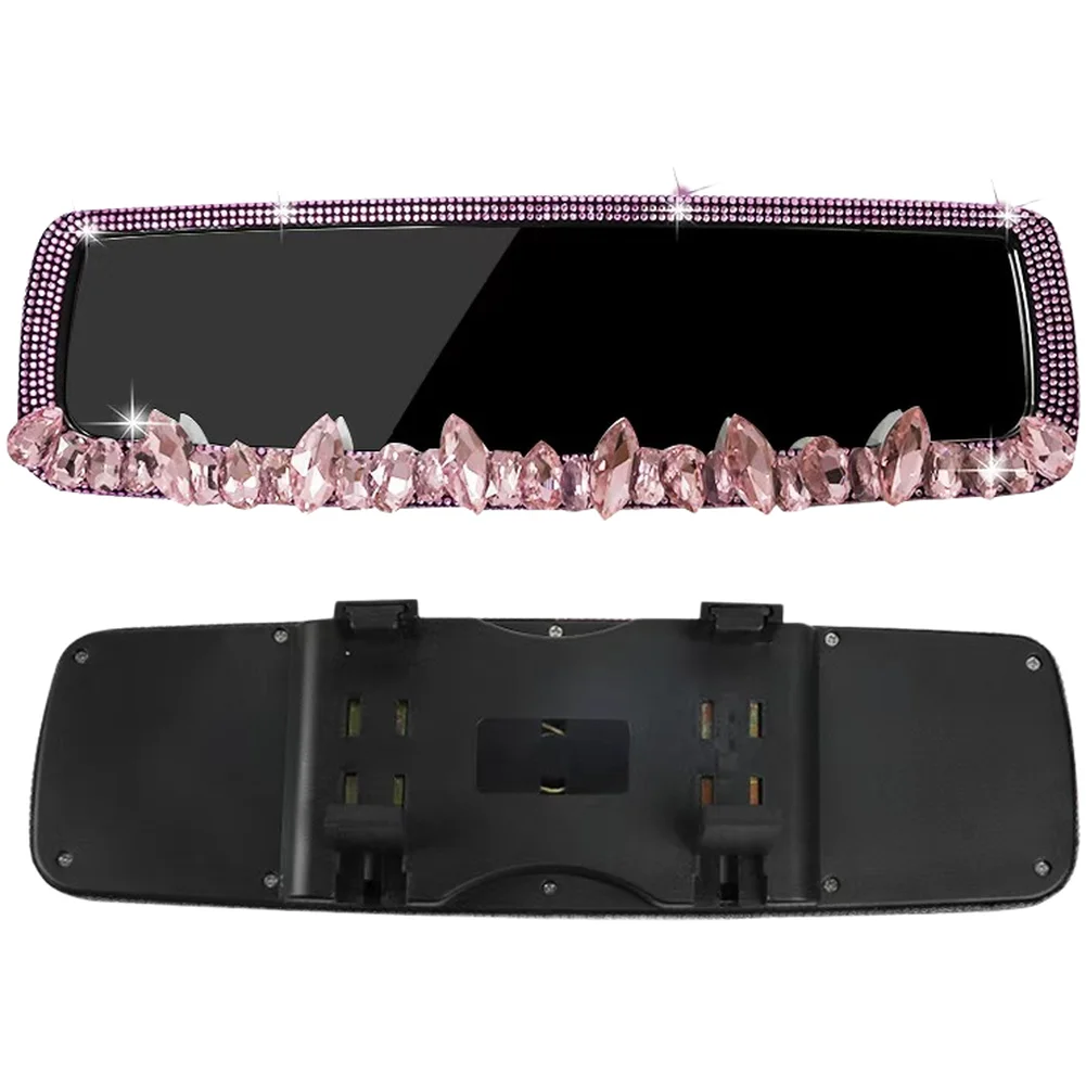 Car Rearview Mirror Decoration with For CRYSTAL Rhinestones Water Drill Design Easy Installation Compatible with Most Vehicles