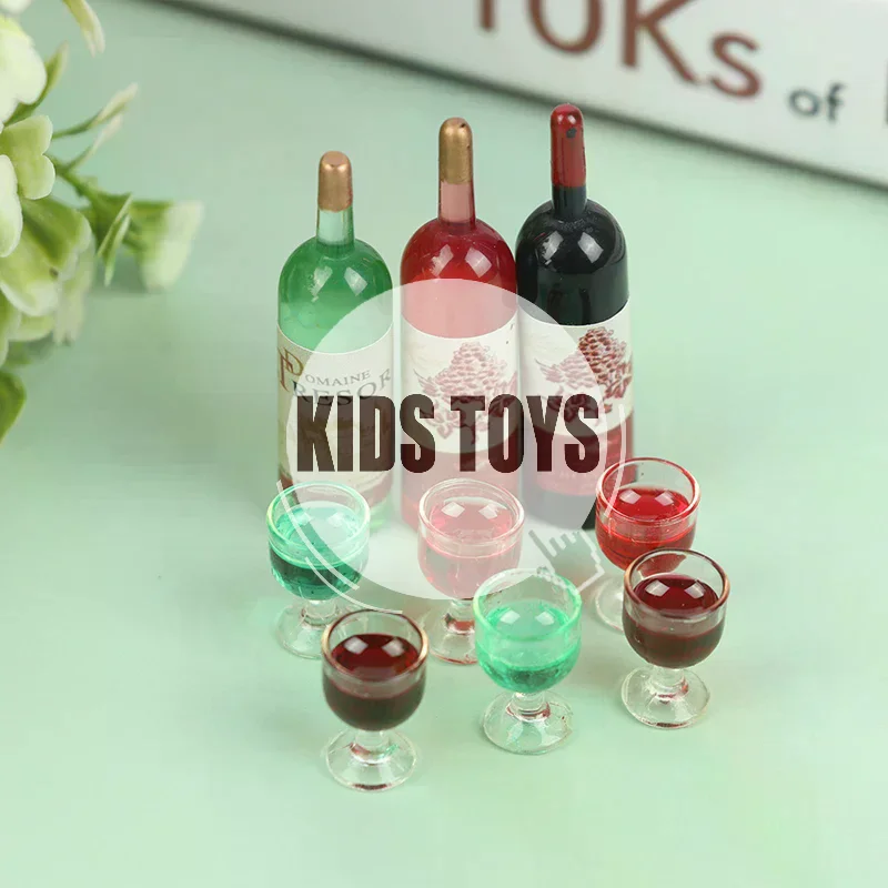 3pcs/set 1/12 Dollhouse Miniature Simulation Wine Bottle Wine Glass Model Toys