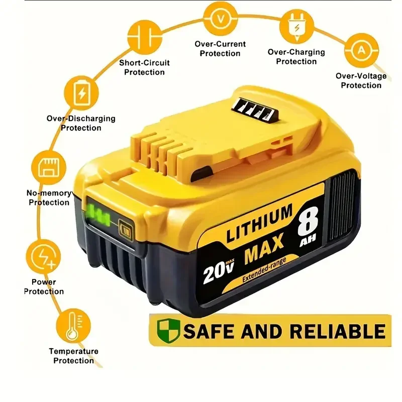 100% حقيقية لبطارية ديوالت 20 فولت 8AH بطارية ليثيوم أيون قابلة للشحن ديوالت DCB200 بطارية بديلة لأداة الطاقة #4