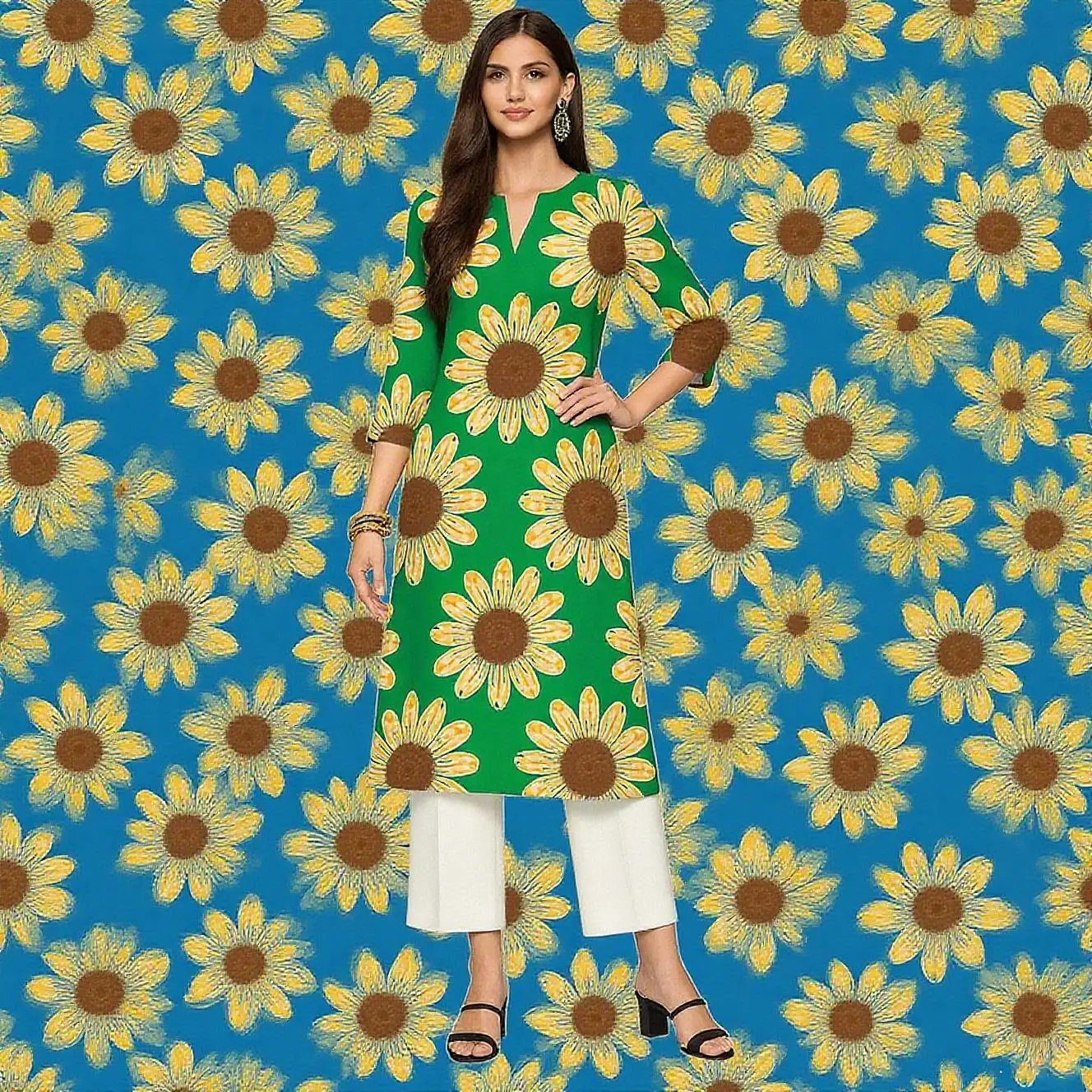 Muslim Kurtta Women's Casual Fashion Dress Long Sleeved Straight Tube Casual Ethnic Flower Abaya Musulmane Modest Dress