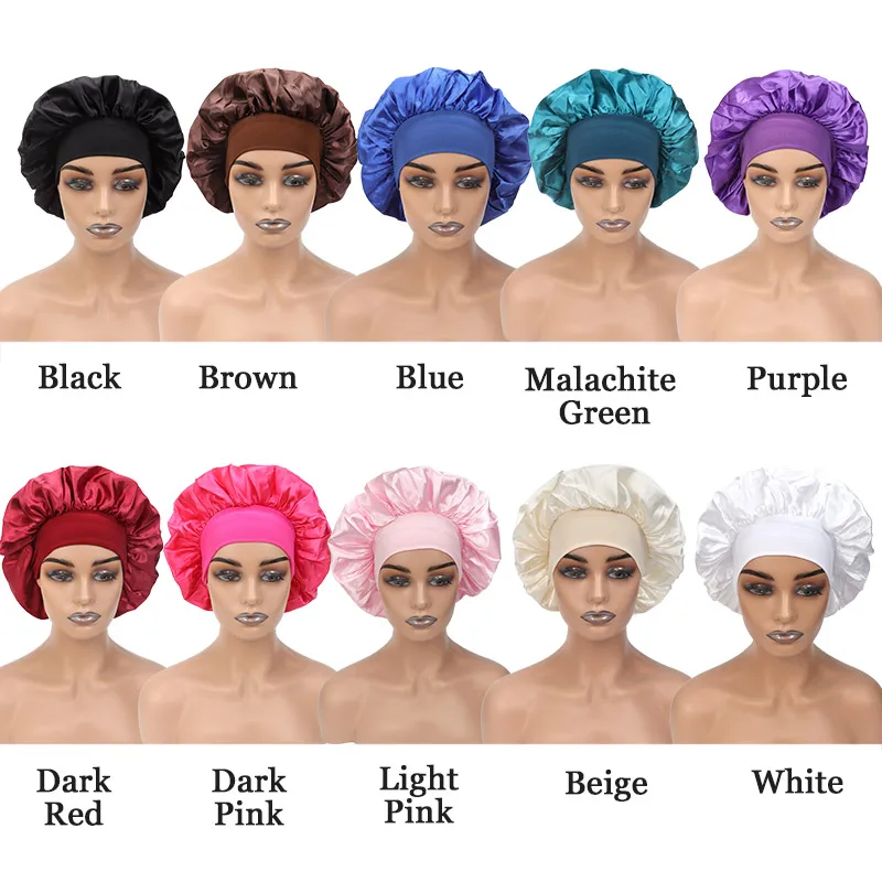 Silk Bonnet Hair Care Cap 10Pcs Soft Satin Bonnets Sleeping Caps With Adjust Elastic Band For Big Small Head