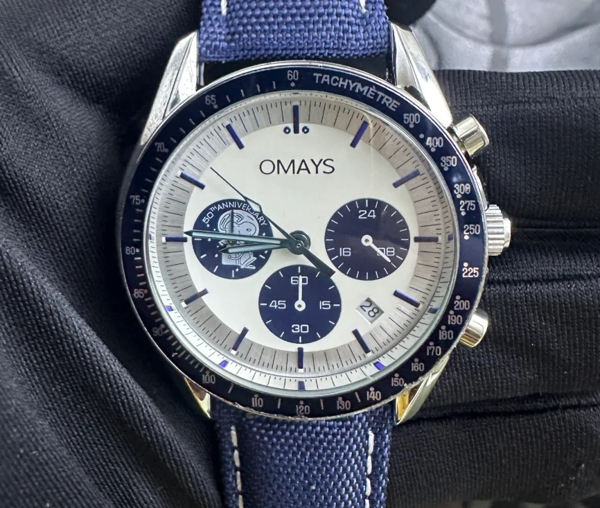 OMAYS Men's Luxury Sport Watch, 50th Anniversary Edition, Blue Nylon Band,Chronograph Quartz Wristwatch
