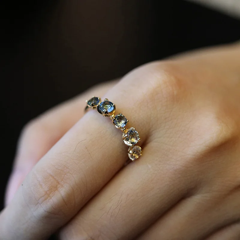 LAMOON Natural Lundon Blue Topaz Ring For Women Gemstone Gardient Blue Rings 925 Sterling Silver Gold Vermeil Wedding Ring RI106