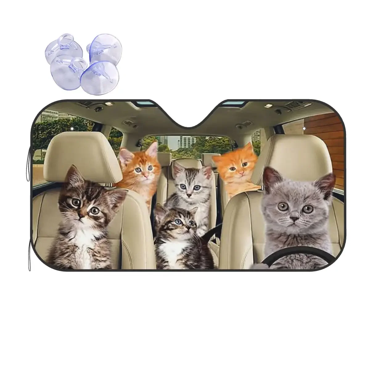 Cute Cat Funny Sunshade Windscreen 76x140cm Animals Driving Aluminium Foil Sunshade Visor Blinds