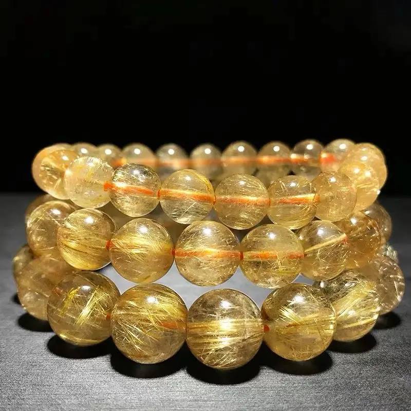 Natural Gold Rutilated Quartz Men's Single Ring Cat Eye Rutile Yellow Hair Crystal Bracelet Manufacture