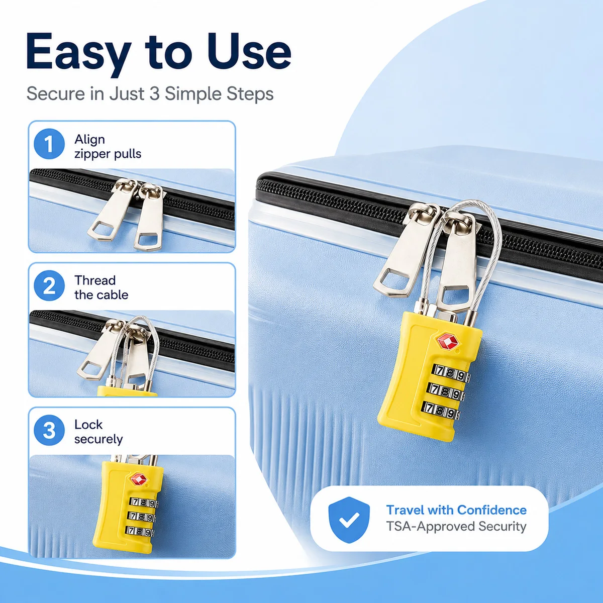 TSA Approved Luggage Lock 3 Digit Combination Cable Padlock for Suitcase Travel Bag Backpack Gym Locker Home Security Portable - view 6